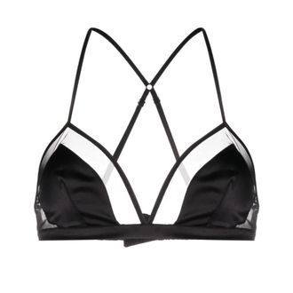 Dolce & Gabbana Zwarte Panelen Tule Satijnen Beha - Dames - Tops zonder mouwen - Zwart - XL - Satijn - Tops
