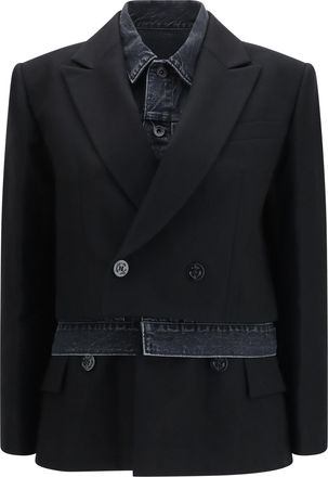 sacai Womens Jacket Wool Flannel & Denim Black (ovis Aries)