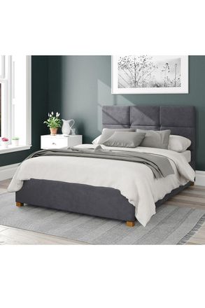 Aspire Home Accents Caine Upholstered Ottoman Storage Bed, Plush Velvet Fabric in Grey | Size: Small Double