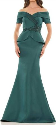 Colors Dress Beaded Waist Peplum Gown In Deep Green
