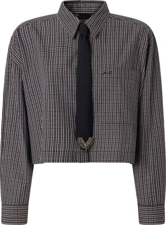 Pinko Cropped Oversized Checkered Shirt With Mother-Of-Pearl Buttons