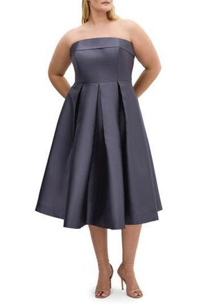 City Chic Tiffany Strapless Fit & Flare Dress in Platinum at Nordstrom Rack, Size Xs/14W