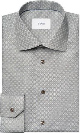 Eton Contemporary Fit Print Dress Shirt in Medium Blue at Nordstrom, Size 18.5