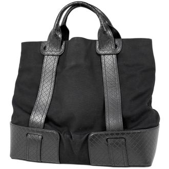 Bottega Veneta Intrecciato Black Canvas Leather Tote Bag (Pre-Owned)