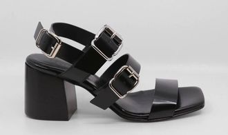 Laura Bellariva Womens Abrasivato Three Strap Block Heel Sandal In Nero