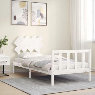 vidaXL Estructura De Cama Con Cabecero Madera Maciza Blanco Vidaxl