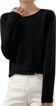 Generic Jumpers for Women UK, Ladies Sweaters Casual Long Sleeve Shirts Round Neck Knit Solid Pullover Sweater Jumper Tunic Tops Fall Winter Sweatshirts,Black