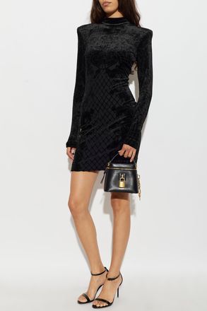 Balmain Velvet Dress With A Turtleneck, Womens, Black