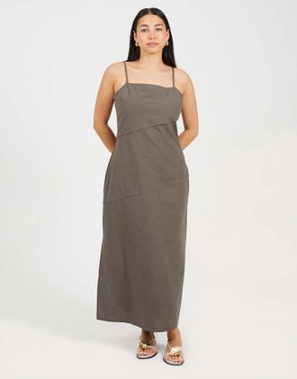 Brave Soul Vestito midi a pannelli kaki con spalline sottili-Verde