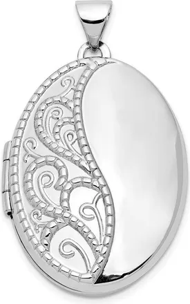 Diamond2Deal 14k White Gold 26mm 1 2 H Engraved Scroll Oval Locket Pendant