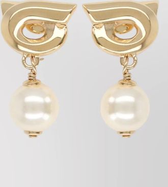 Ferragamo drop earrings gold tone pearl detail