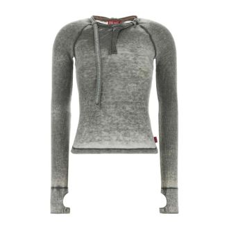Diesel Long Sleeve Tops, female, Gray, Size: S T-Ecla Rib-Jersey Top