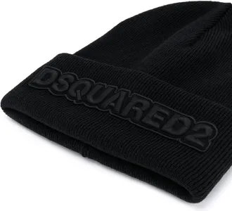 Dsquared2 Classic Black Knit Beanie With Logo Emblem