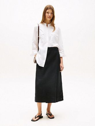 Tommy Hilfiger Linen Blend Wrap Straight Midi Skirt