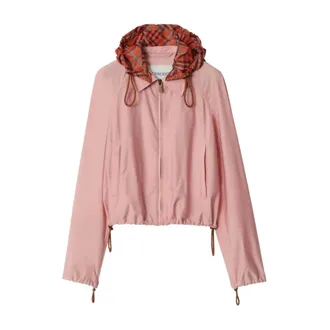 Burberry Light Jackets, female, Pink, Size: L Cropped Newcott Hooded Jacket