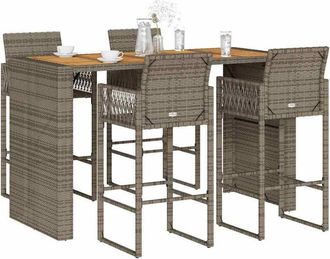 vidaXL Set Bar Jard&iacute;n Sin Cojines 5 Pzas Rat&aacute;n Sint&eacute;tico Acacia Gris Vidaxl