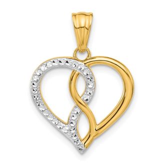 Diamond2Deal 14k Yellow Gold and White Rhodium Diamond-cut Infinity Heart Pendant
