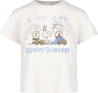 Re/Done White 50s Boxy Printed Cotton T-Shirt