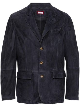 Brunello Cucinelli single-breasted suede blazer - men - Suede/Cupro - M - Blue