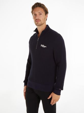 Tommy Hilfiger Rundhalspullover TOMMY HILFIGER HILFIGER GRAPHIC WAFFLE ZIP MOCK, Herren, Gr. S, blau (desert sky), Sweatware, Obermaterial: 100% Baumwolle, Pullover 