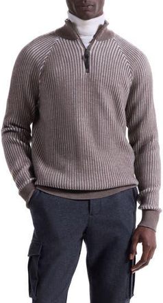Bugatchi Merino Wool Quarter Zip Polo Sweater in Walnut at Nordstrom Rack, Size X-Large