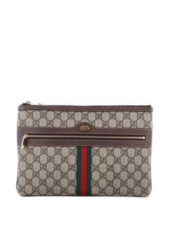 Gucci Ophidia Zip Pouch GG Coated Canvas Large clutch bag - Marrone