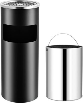 vidaXL Papelera Con Cenicero De Acero Negro 30 L Vidaxl