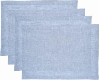 Solino Home Linen Placemats Set of 4, 14 x 19 Inch for Dining Table, Holiday and Everyday Table Decor - Athena in Chambray Blue at Nordstrom, Size