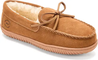 Dearfoams Womens Harriet Genuine Suede Moccasin Slipper