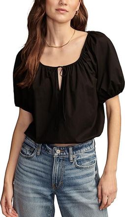 Lucky Brand Gathered Poplin Top Womens Clothing Black : XXL (US 14-16), Cotton