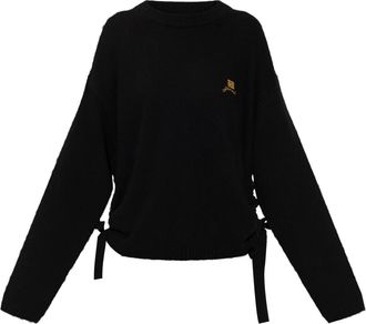 Ganni Trui met trekkoorden aan de zijkant - Dames - Ronde hals truien - Zwart - 2XS - Wol - Truien & Vesten