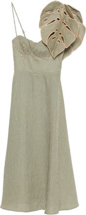 Farm Rio Striped Monstera Leaf Sleeveless Midi Dress