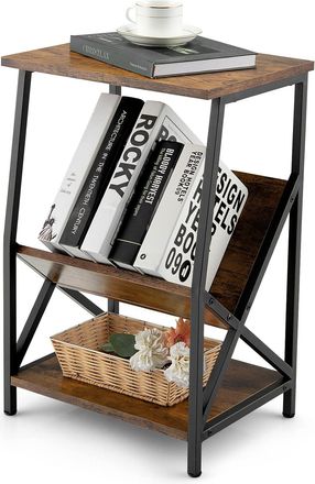 Costway Costway Mesa Auxiliar De 3 Niveles Con Almacenamiento, Mesita De Noche, Mesa Industrial Con Estante En Forma De V, Estante Abierto Suave, Mesita De No