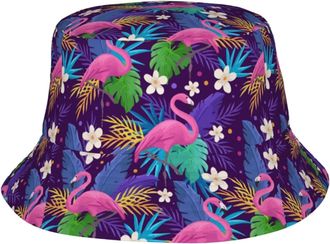 AOOEDM Painting Purple Flamingo Flower Unisex Bucket Hat Sun Hats Fishing Cap