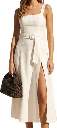 Dress Forum Linen Square Neck Buckle Midi Dress In Oatmeal