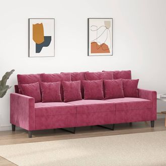 vidaXL Sof&aacute; De 3 Plazas De Terciopelo Rojo Tinto 180 Cm Vidaxl