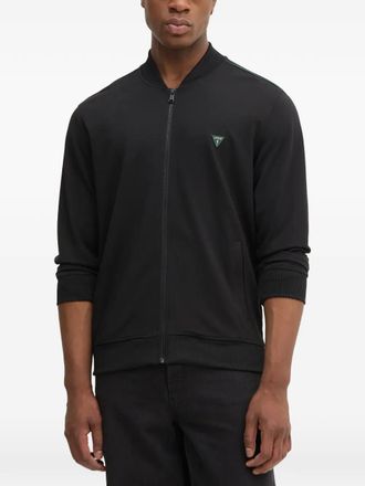 Guess Co zip-fastening logo-patch sweater - men - Viscose/Polyester/Elastane - L - Black