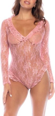 Mapalé Long Sleeve Lace Teddy in Rose at Nordstrom, Size X-Large