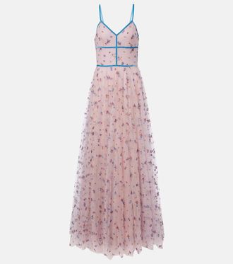 Costarellos Floral lace-trimmed tulle gown