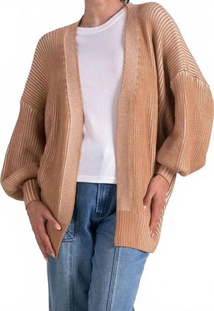 Elan Ribbed Cardigan In Tan/white