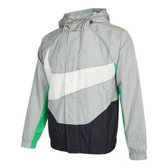 Nike Sportswear Swoosh Contrasting Colors Large Logo hooded Woven Jacket Gray DD5968-077