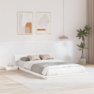 Berkfield Home Floor Bed Frame with Bedside Tables White 120x190cm Solid Wood | Size: 120x190 cm