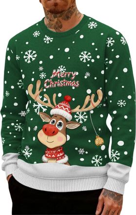 Generic Ugly Christmas Jumpers for Men Crew Neck with Long Sleeves, Warm Cosy Xmas Jumper Funny Christmas Sweater Men Novelty Graphic Reindeer Snowflakes Knit