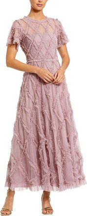 Mac Duggal Mesh High Neck Ruffle Maxi Dress