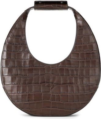 Staud Moon Croc Embossed Leather Top Handle Tote in Espresso Croco at Nordstrom