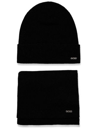 HUGO BOSS｜BEANIES (50521527-257) HUGO - Virgin-wool beanie hat with stacked-logo badge - Grey