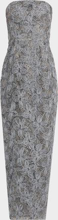 Milly Meredith Strapless Embroidered Column Gown
