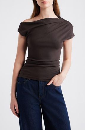 Mango Asymmetric One-Shoulder Top in Chocolate at Nordstrom, Size X-Large