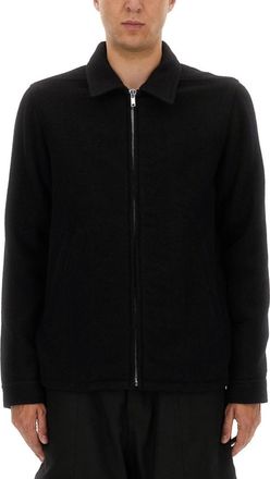 Rick Owens Black Solid Shirt Collar Jacket
