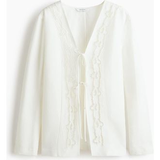 H&M Tie-front Linen-blend Blazer in White at Nordstrom, Size X-Small